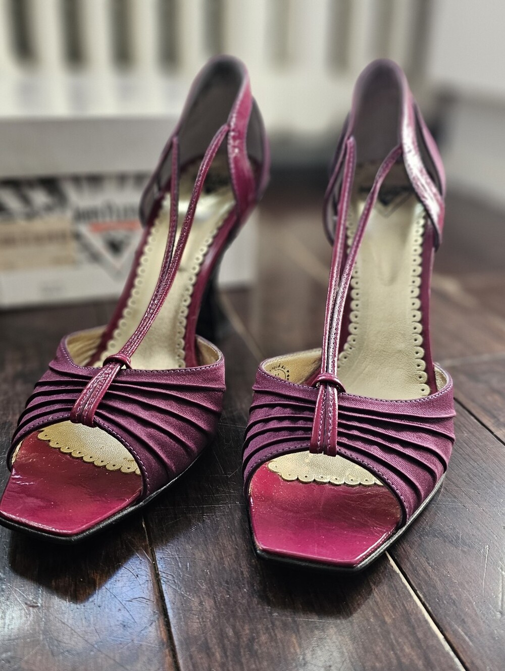 Fluevog Satin Patent Leather Purple Truly Memories T-strap Heels